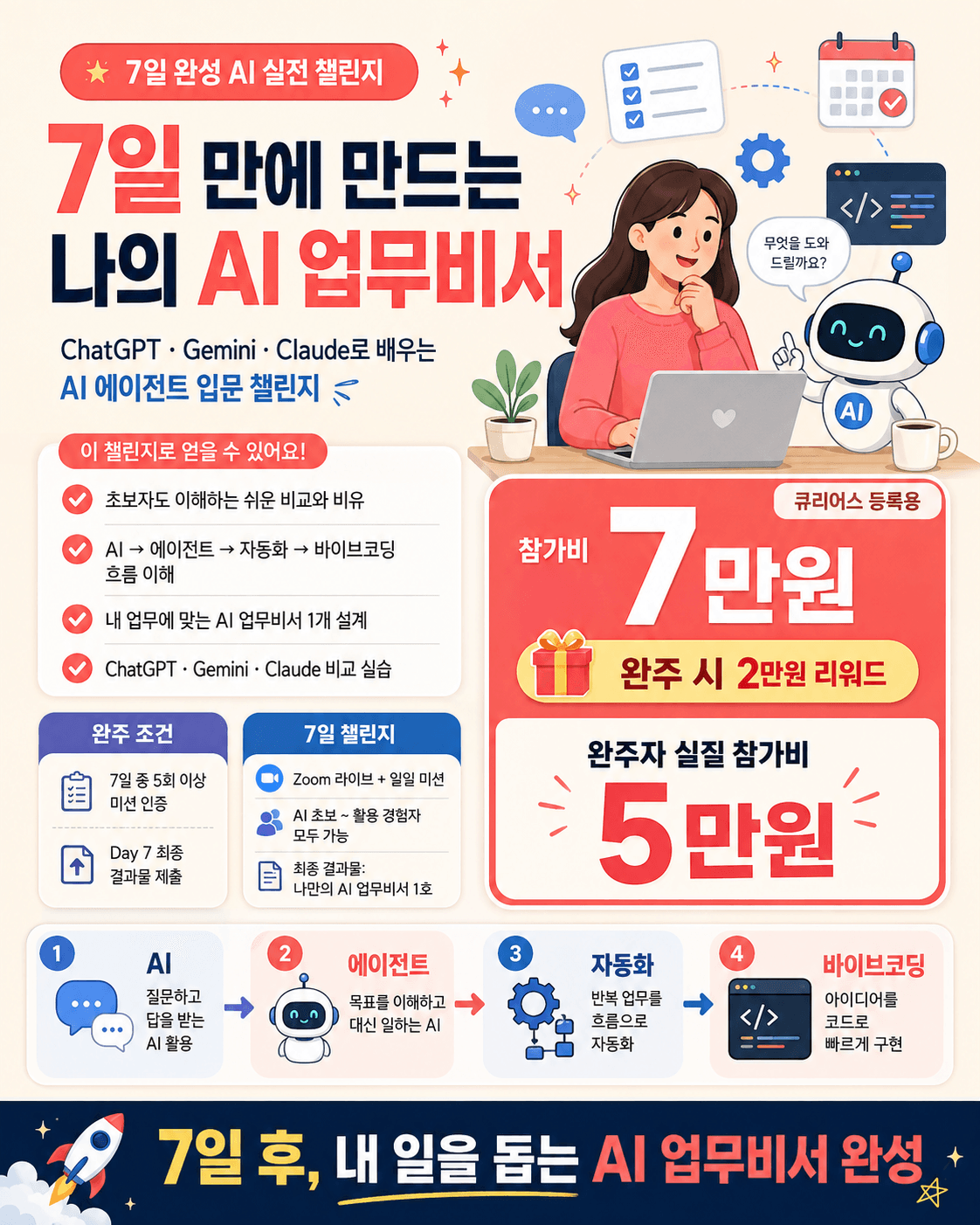 7일 만에 나의 AI 업무비서
AI에게 질문만 하고 계신가요?
이제는 AI에게 '일'을 맡겨보세요.